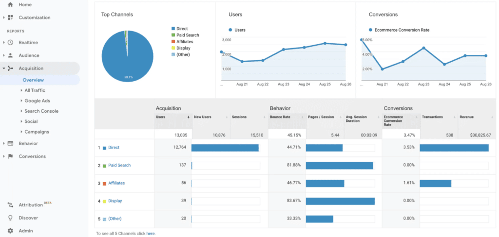 รูปภาพการแสดงข้อมูลวิธีใช้ Google Analytics แบบ Audience Report